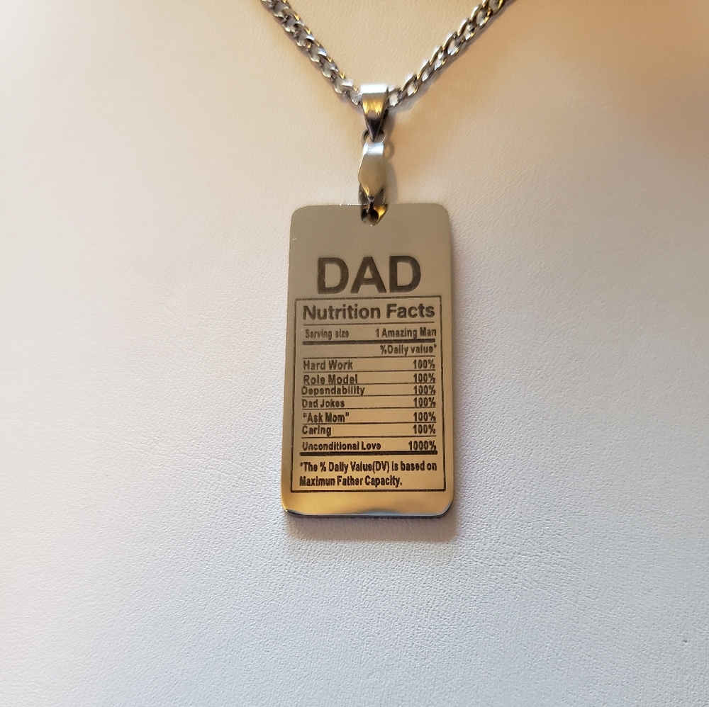 "DAD" Nutrition Facts Pendant Necklace